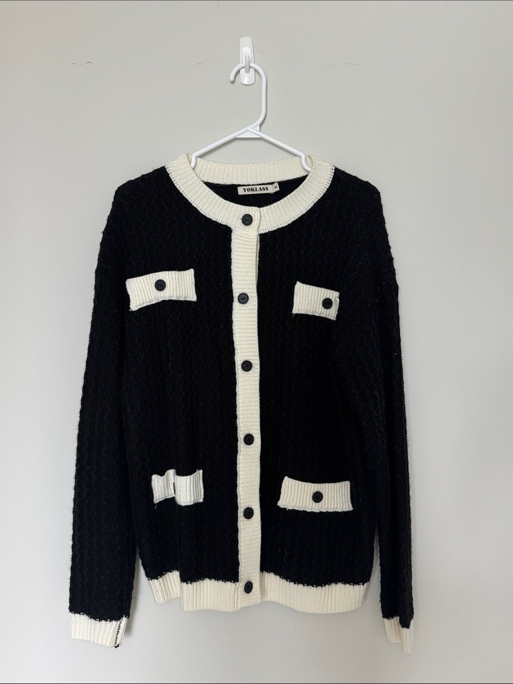 Black & Cream Knit Cardigan Sweater